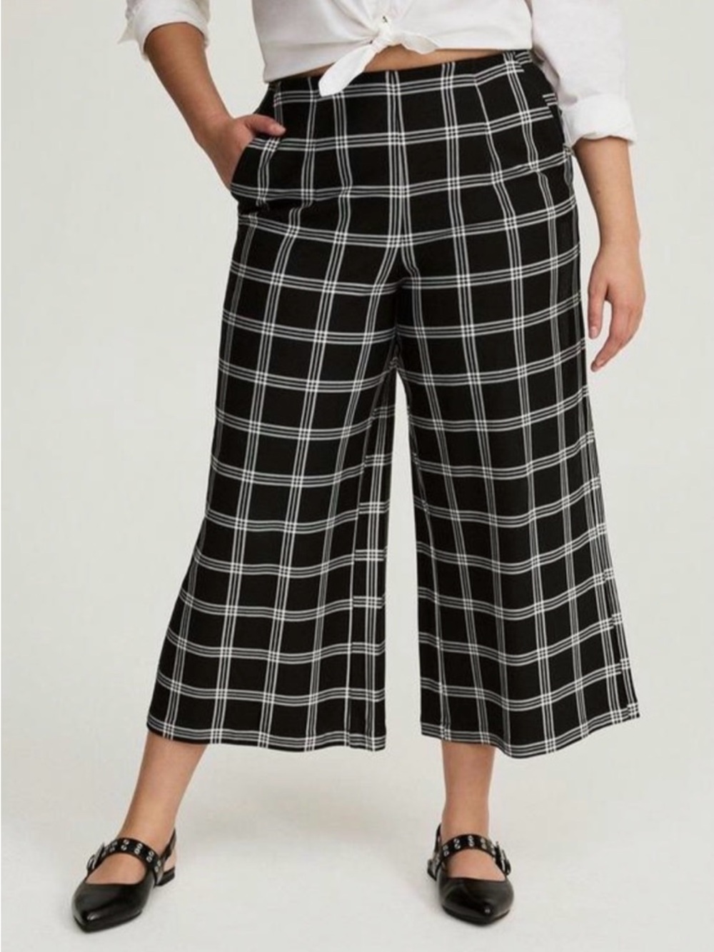 torrid Black & White Plaid Wide Leg Crop Pants